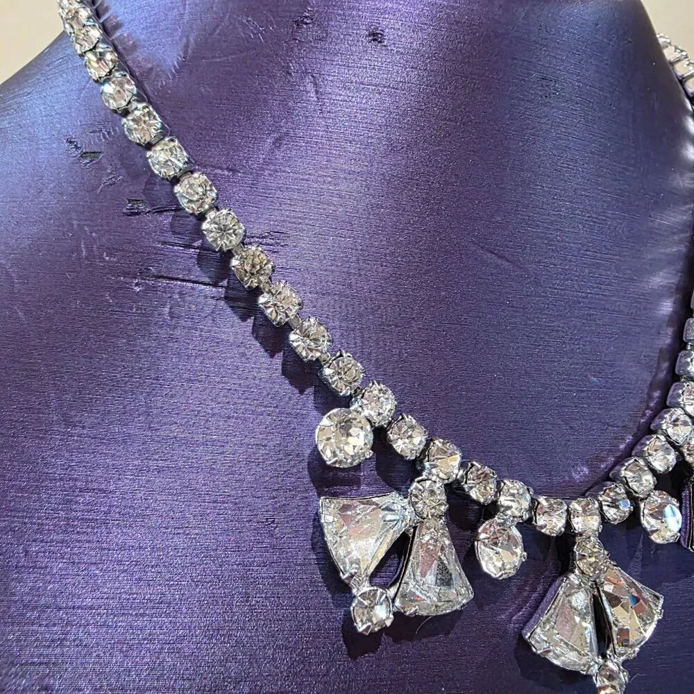 1940-1954 Joseph Weisner NY Brilliant Crystal Drop Rhinestone Statement Necklace